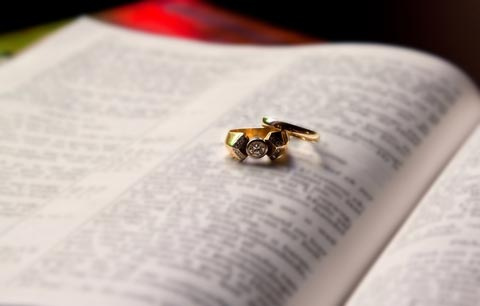 Bible with wedding rings